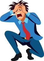 Stressed businessman crouching and screaming in fear vector