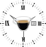 Coffee cup clock face telling time for coffee break vector