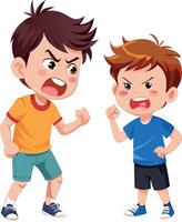 Two angry boys shouting at each other with clenched fists vector