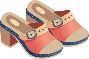 Pair of colorful platform clogs with buckles on white background vector
