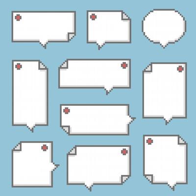 collection set of retro game 8bit pixel speech bubble balloon