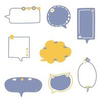 collection set of minimal doodle hand draw speech bubble balloon yellow and blue color, think speak talk text box banner vector