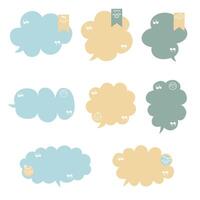 collection set of cute doodle hand draw speech bubble balloon with character facial expression, text box think speak talk banner vector