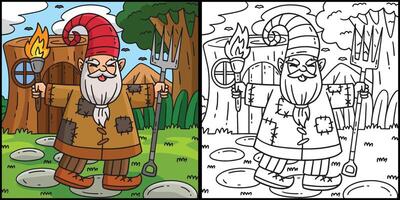 Gnome with a Torch and Pitch Fork Illustration vector