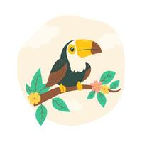 Cute Toucan Bird Animal Perched on Tree Twig in the Park vector