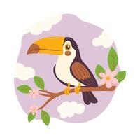 Funny Toucan Bird Animal Perched on Tree Branch in the Park vector