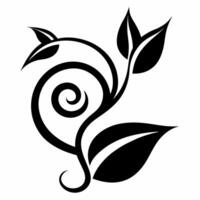 A black and white design of a spiral with leaves vector