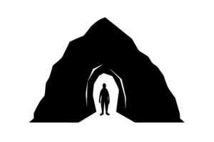 A silhouette of a man standing in front of a mountain vector