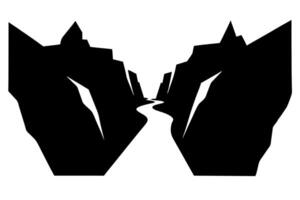 A black and white silhouette of a mountain with a river running through it vector