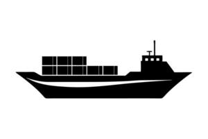 A black and white image of a cargo ship vector