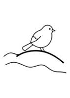 A black and white drawing of a bird sitting on a branch vector