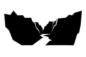 A black and white silhouette of a mountain with a river running through it vector