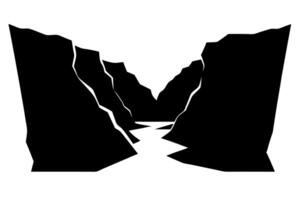 A black and white silhouette of a river in a canyon vector