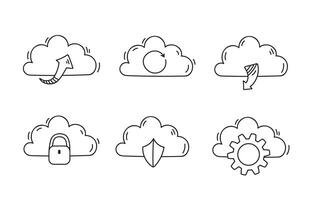 Cloud data doodle. Hand drawn technology network communication and settings. vector