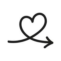 One line arrow with heart doodle. Hand drawn element for navigation and presentations. vector