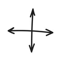 Crossed arrows doodle, coordinate system. Hand drawn element for navigation and presentations. vector