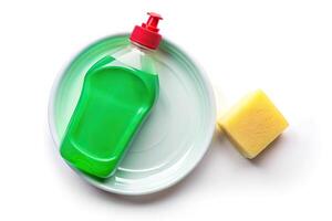 dishwashing detergent bottle isolated on white background photo