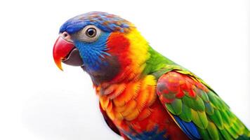 cute colorful parrot isolated on a white background with shallow depth of field photo