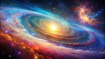 Cosmic galaxy backdrop with swirling stars and colorful nebulae photo