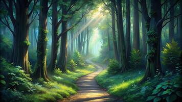 Dark forest path painting from high angle view photo