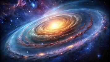 Deep space exploration with rotating spiral galaxy, star fields, nebulas photo