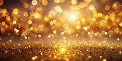 Defocused abstract gold glow background with bokeh effect photo