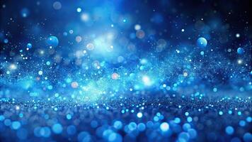 Depth of field blue particles wave abstract background with shining floating dust particles flare on blue background photo