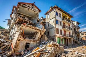 Depth of Field Earthquake causing buildings to collapse photo
