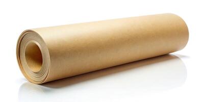 Craft paper roll isolated on white background with fisheye effect photo