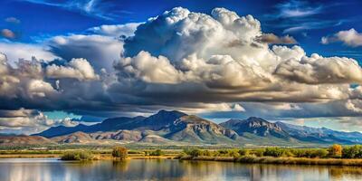 Depth of Field clouds over the mountains in the delta del Ebro photo