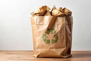 Ecological paper waste bag for sorted garbage recycling photo