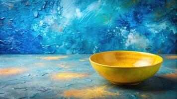 Dry multi colored paste in a ceramic bowl on a chaotic background photo