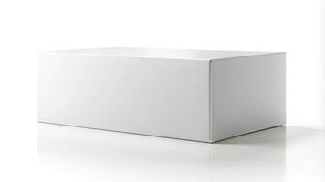 3D rendering of white asymmetrical horizontal rectangle box from front far side angle photo