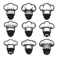Assistant chef hat icon with head silhouette set. vector