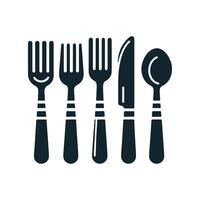 Black fork and spoon set restaurent design. vector