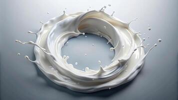 Creamy yogurt flowing in a circular motion creating a splash, shown at a tilted angle photo