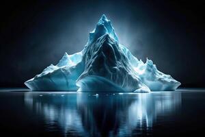 dark ice illuminated with stream of light on black background photo