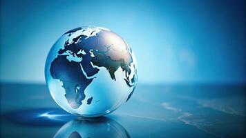 3D rendering of a light blue globe on a plain background photo
