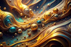 Dynamic and colorful abstract art with gold accents and fluid patterns depth of field photo