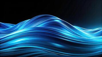 Electric blue wave background with abstract waves on a black backdrop at a tilted angle photo