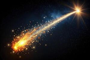 Depth of Field texture of a falling comet with sparks, smoke, and particles on a black background photo