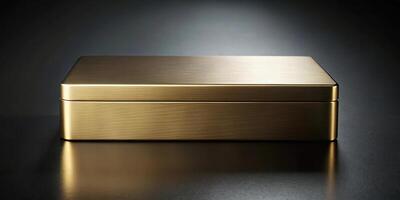 elegant gold rectangular box on dark surface photo