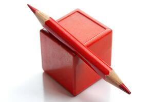 Low angle view of red pencil highlighting asterisk symbol in square box photo