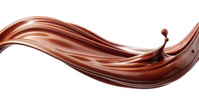 Liquid milk chocolate flowing in c-shaped curve with swirls on isolated background photo