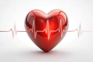 Low angle view of pulsating sick heart on white background photo
