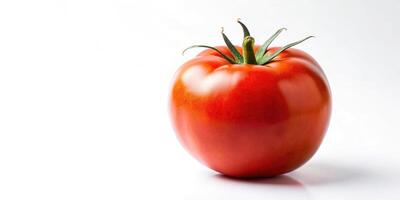 Low angle view of tomato isolated on white background with full depth of field photo