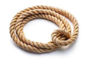 jute twisted linen rope loop on white background reflected photo