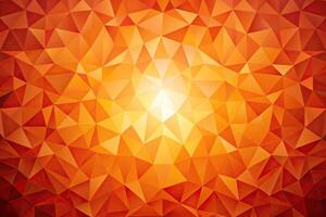 Low polygon orange triangle mosaic background with fisheye effect photo