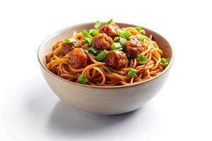 Manchurian noodles bowl isolated on white background photo