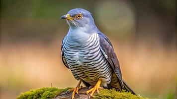 Medium Shot of Colin the Cuckoo perched on a branch in Thursley Nature Reserve, Surrey photo